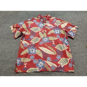 Reyn Spooner Phil Edwards Shirt Mens XXL Red Blue Flowers Leaves Aloha Pullover